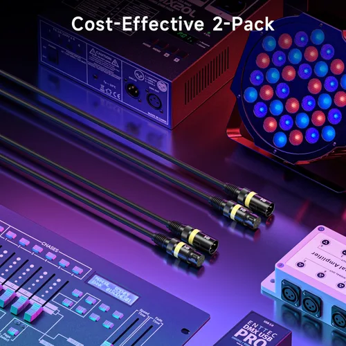 Vista 7 de Cable Matters Paquete de 2 cables DMX de luz de escenario de 22 AWG de 3 pies con conector XLR de 3 pines, cable de iluminación DMX macho a hembra