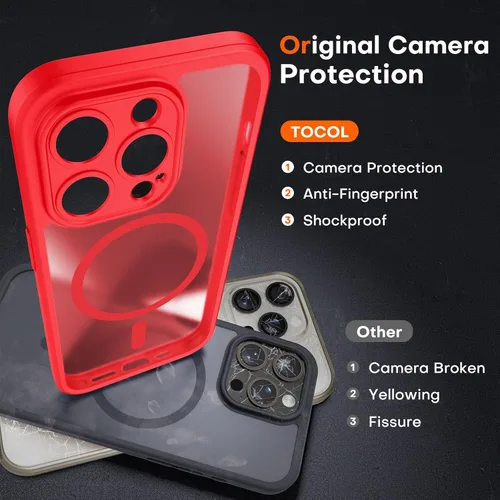 Vista 207 de TOCOL Funda para iPhone 11, compatible con Magsafe, protección completa de cámara, imanes integrados, protección contra caídas, funda translúcida