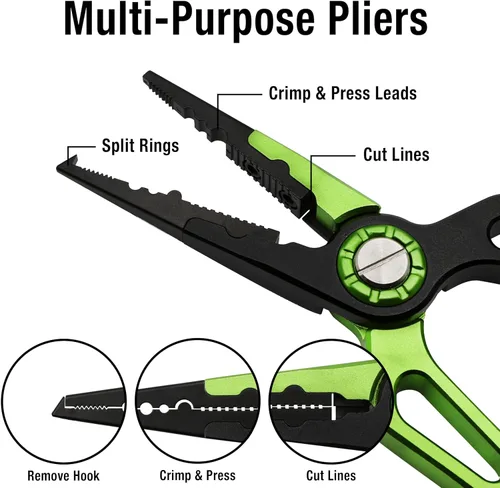 Vista 2 de Grip Juego de 3 herramientas de pesca con mosca de lujo, alicates de pesca multiusos, cortaúñas de línea mono con mosquetón retráctil, pinzas