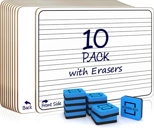 Scribbledo Paquete de 10 pizarras blancas de borrado en seco, 9 x 12 pulgadas, escribe notas musicales y más pizarras blancas (de doble cara),