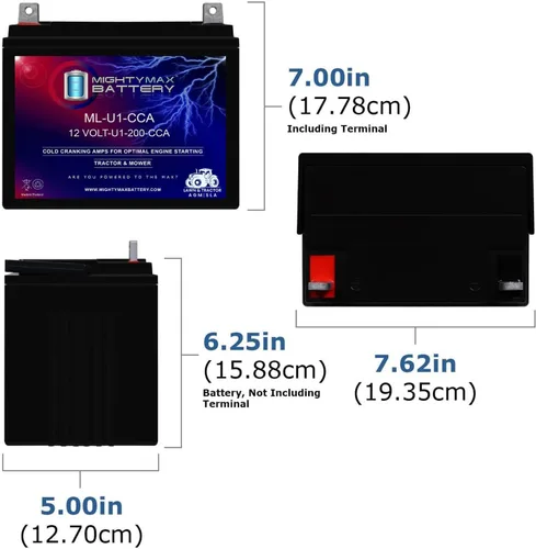Vista 2 de ML-U1-CCA - Batería SLA AGM recargable de 12 voltios, 200 CCA, terminal de tuerca y perno (NB)
