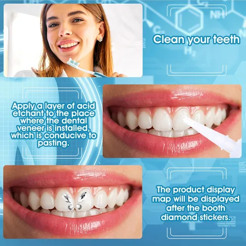 Vista 3 de 4 piezas de gemas de dientes, diamantes de imitación de joyería de brillo de dientes, adornos de dientes de moda para decoración de dientes