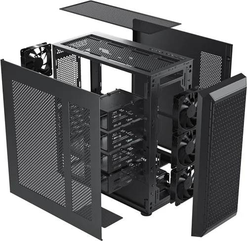 Vista 3 de DARKROCK Classico Storage Master ATX NAS Caja de Computadora Mid Tower con 4x120mm Ventiladores, USB 3.0 Listo 10 x3.5'' HDD+3 x2.5'' SDD 360mm