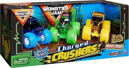 Vista 4 de Monster Jam, Ground Shaker - Paquete de 3 unidades (Grave Digger, El Toro Loco y Blue Thunder), vehículos fundidos a escala 1:64