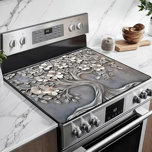 Vista 23 de Cubierta superior de estufa de vidrio resistente al calor con revestimiento de goma antideslizante, protector de estufa eléctrica de 28.5 x 20.5