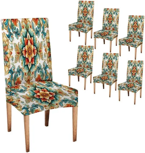 Vista 24 de TOMWISH Fundas para Sillas De Comedor 6, Fundas para sillas de comedor, pintura de arte abstracto, funda extraíble elástica de elastano para silla