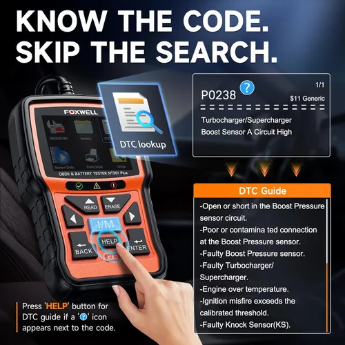 Vista 8 de Upgraded of NT301, 2-in-1 FOXWELL NT301 Plus OBD2 Scanner Car Battery Tester, Professional Code Reader Check Engine Diagnostic Scanner Tool, 12V