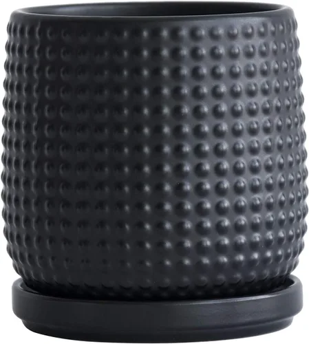 Vista 7 de Maceta de cuentas de cerámica con agujeros de drenaje y platillo