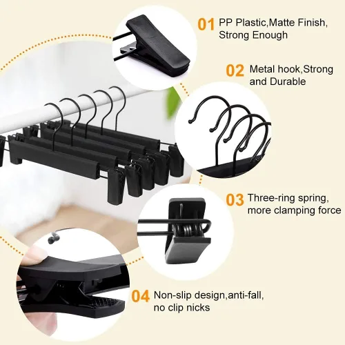 Vista 2 de Skirt Hangers，Pants Hangers with Clips，360 ° Swivel Hooks Space Saving Hangers for Pants, Skirts, Clothes, Jeans (10Pack, Black)