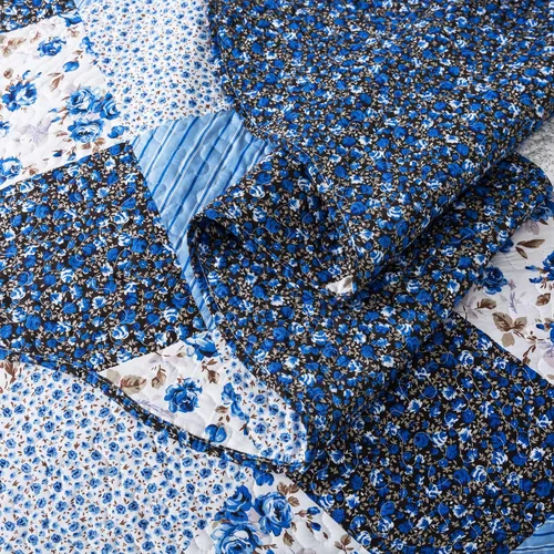 Vista 6 de HoneiLife - Juego de cama de dos piezas, tamaño individual, de microfibra, reversible, de retazos, estilo floral, todas las estaciones