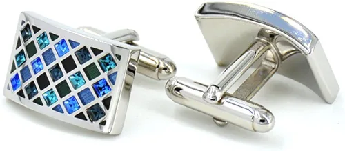 Vista 5 de Mr.Van Elegant Swarovski Crystal Cufflinks Blue Glimmering Cuff Links Set Wedding for Him