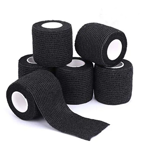 Vista 6 de Yuelong 24 piezas de 2 pulgadas x 5 yardas, cinta adhesiva cohesiva desechable negra para tatuajes, rollos de vendaje elástico, cinta autoadhesiva