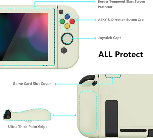 Vista 5 de PlayVital ZealProtect Soft Protective Case for Nintendo Switch, Flexible Cover Protector for Switch with Tempered Glass Screen Protector & Thumb