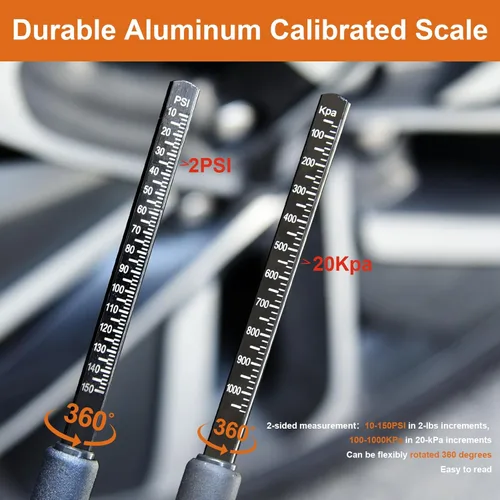 Vista 3 de SAFELIFE Medidor de presión de neumáticos de servicio pesado, medidor de presión de aire, mandriles de doble cabezal de pie recto, negro esmerilado