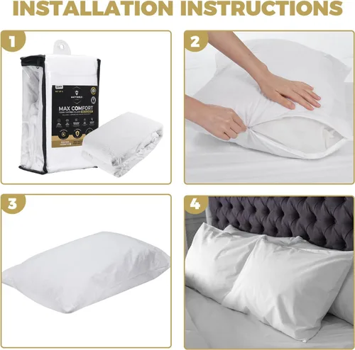 Vista 7 de MATTSHIELD Max Comfort - Juego de 4 protectores de almohada, estándar, con cremallera, 100% impermeables, superficie de rizo de algodón orgánico