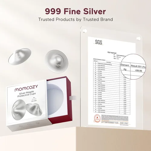 Vista 4 de Momcozy Copas de lactancia de plata 999, diseño original perforado transpirable, cubierta de pezón de plata 999 para lactancia materna, protector