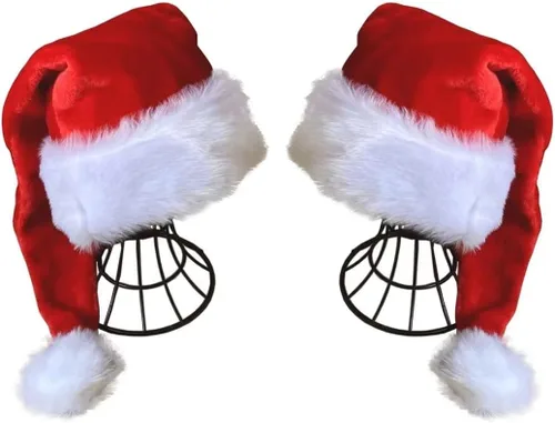 Vista 7 de QIAONIUNIU Sombrero de Papá Noel - Paquete de sombreros de Navidad de lujo para adultos, 2 piezas