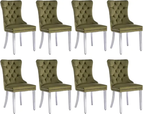 Vista 24 de SoarFlash Juego de 6 sillas de comedor de terciopelo, silla lateral de respaldo alto, silla lateral tapizada moderna de alta gama con capitoné