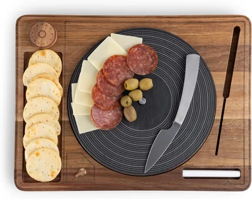 Vista 6 de PICNIC TIME Tabla giratoria para quesos con cuchillo, tablero de charcutería de disco de vinilo retro, bandeja giratoria Lazy Susan para servir