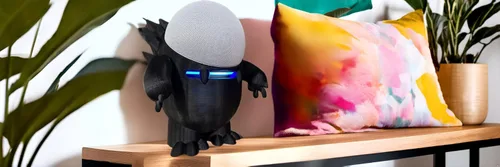 Vista 6 de Splin Soporte de mesa compatible con Yaxa Alexa Smart Speaker Echo Dot (4ª y 5ª generación) y Apple HomePod Mini, estilo Echosaurus (negro)