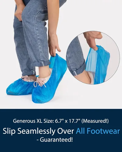 Vista 5 de Cubrezapatos desechables antideslizantes, fundas impermeables para botas con rollo compacto para fácil almacenamiento, paquete de 100 fundas