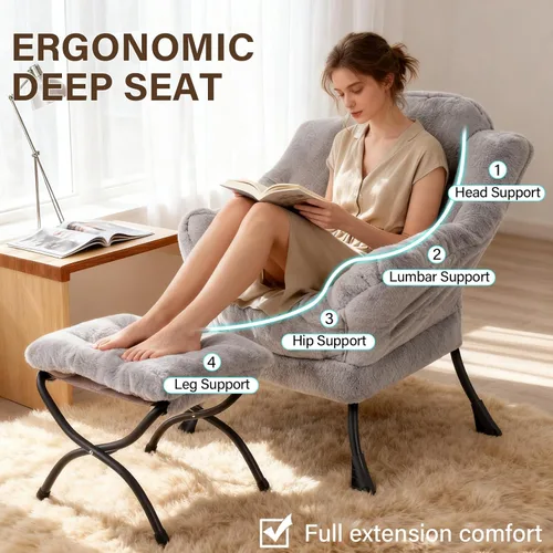 Vista 114 de Welnow Silla Lazy con otomana, moderna silla de descanso con reposabrazos y un bolsillo lateral, sillón para sofá de ocio, sillón de lectura