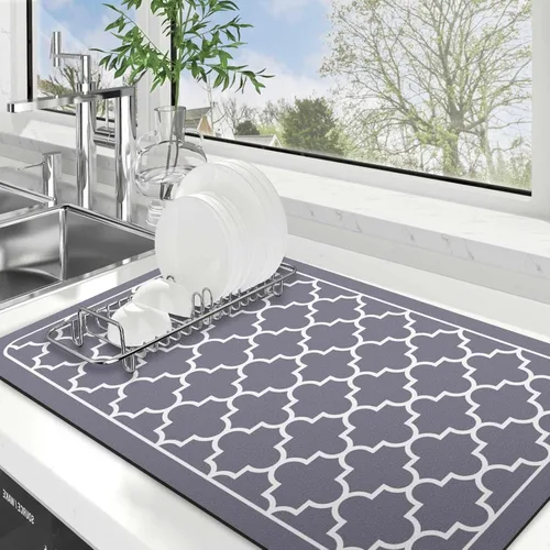 Vista 17 de WISELIFE Tapete de secado de platos súper absorbente, tapete de secado de platos grande para encimera de cocina, tapete de secado de platos fácil