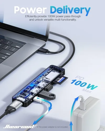 Vista 3 de Hiearcool - Adaptador HUB con USB C para MacBook Pro y Air (color carbón negro)