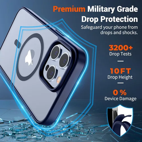 Vista 543 de SUPFINE - Funda magnética para iPhone 13 Pro Max (compatible con MagSafe), (protección contra caídas de grado militar de 10 pies), delgada, Negro