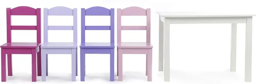 Vista 21 de Humble Crew- Juego de mesa y 4 sillas de madera para niños, gris/azul/verde/amarillo