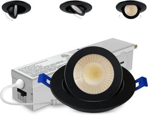 Vista 22 de Adetu luces LED empotrables de 4 pulgadas 5CCT con cardán en negro, iluminación empotrable direccional ajustable 360°+90°, luces de lata LED