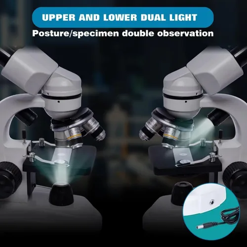 Vista 3 de SELFIE CAT Microscopio de laboratorio para la escuela, microscopio compuesto binocular 200X-5000X Ampliación para adultos, kit de microscopios