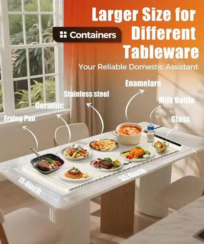 Vista 4 de Alfombrilla extragrande para calentar alimentos con almohadilla resistente al calor, 36 x 15 pulgadas, 6 ajustes de temperatura y 6 ajustes