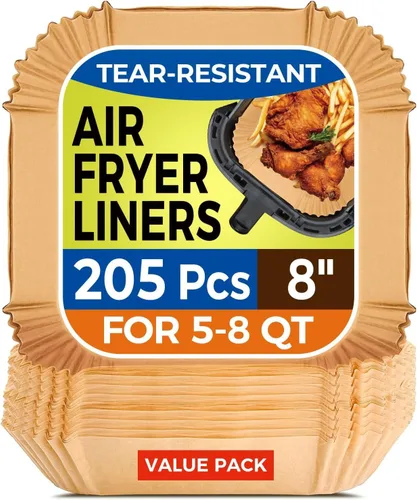 Vista 9 de Forros de papel desechables para freidora de aire de 8 pulgadas, máximo XL, grandes forros de papel desechables para freidora de aire, 100 hojas