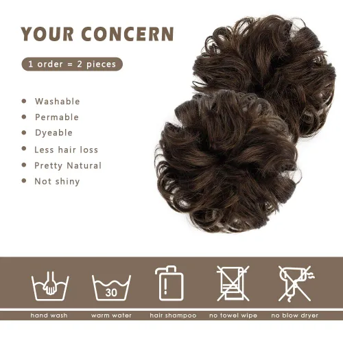 Vista 114 de Barsdar - Moño de cabello 100 % humano, Moño desordenado, Extensiones de cola de caballo, Moño de cabello rizado, Pieza de cabello