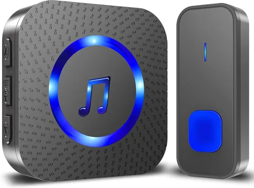 SURFOU Timbre inalámbrico multihabitación, kit impermeable de largo alcance de 1300 pies, 55 campanadas con flash LED, 1 botón pulsador y 1 receptor