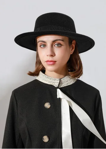 Vista 3 de Sombrero de fieltro de ala ancha para mujer, sombrero clásico para tartas de cerdo