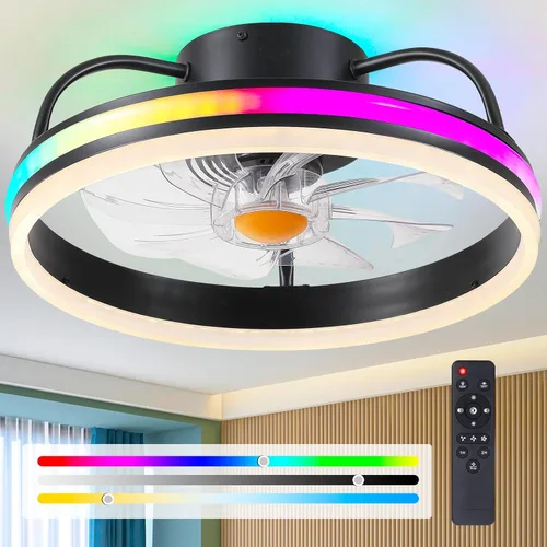 Vista 19 de Mpayel - Ventiladores de techo empotrados con luces - Ventilador de techo de perfil bajo RGB, ventiladores de techo sin aspas LED regulables de 13
