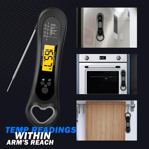 Vista 6 de Termómetro digital de carne, termómetro de carne de lectura instantánea para parrilla y cocina, con abridor de botellas, termómetro de alimentos