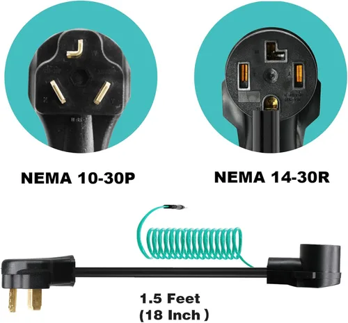Vista 3 de CircleCord - Adaptador para secadora de 4 puntas a 3 puntas, de 4P más nuevo a 3P más antiguo, cable de conversión NEMA 10-30P a receptáculo 14-30R