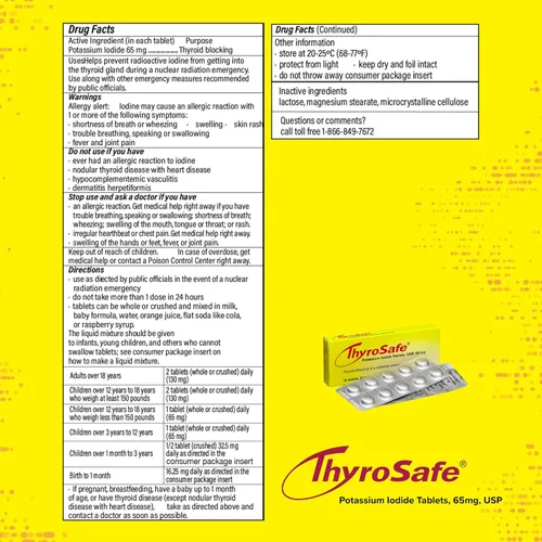 Vista 9 de ThyroSafe Tabletas de yoduro de potasio de 65 mg (paquete de 20) - Protege tu tiroides de la exposición a la radiación nuclear