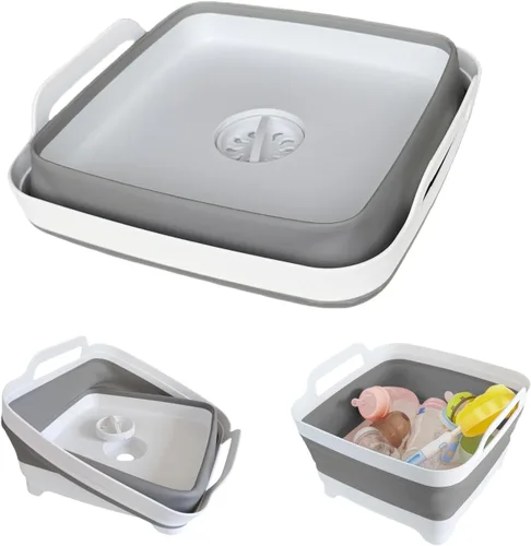 Lavabo plegable para biberones, contenedor portátil de 2.4 galones para fregadero de campamento de caravana, tina de cocina que ahorra espacio (gris)