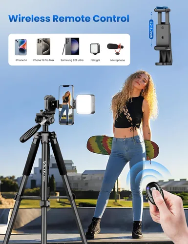 Vista 4 de Trípode para cámara, trípode de cámara de 72 pulgadas de alto con control remoto, soporte de cámara compacto profesional resistente para teléfono