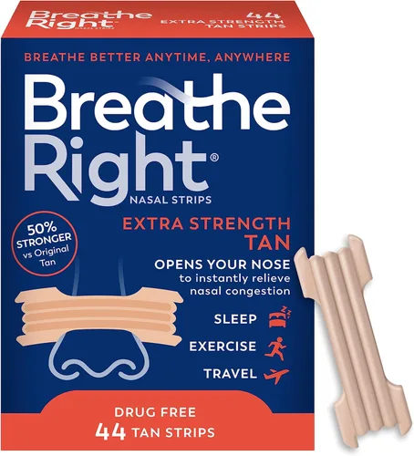 Breathe Right Tiras nasales, extra fuerza, tiras nasales bronceadas, ayudan a detener los ronquidos, solución para ronquidos sin medicamentos y
