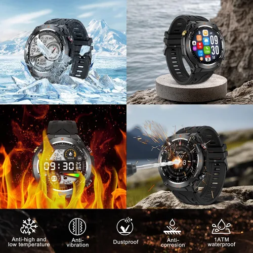 Vista 3 de Reloj inteligente militar con rastreador GPS, presión/altitud/brújula, reloj inteligente resistente con batería de 90 días, 1 ATM impermeable