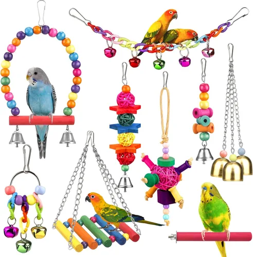 Juguetes para pájaros para cotorras con escalera colorida, hamaca, accesorios para jaula de pájaros, percha para pájaros, juguetes para masticar,
