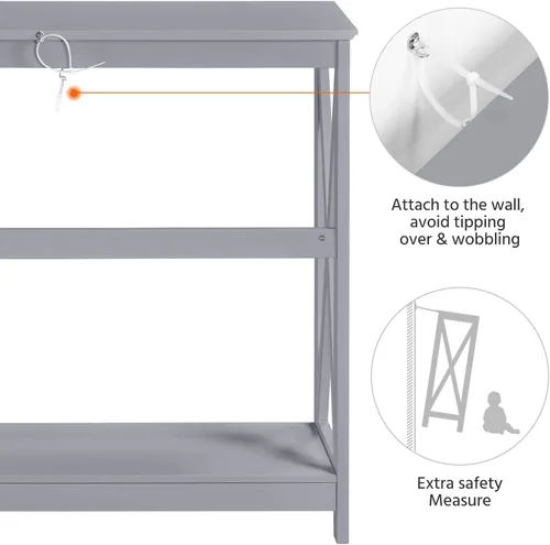 Vista 22 de Yaheetech Mesa de entrada de madera, mesa de consola para entrada, mesa de sofá de 2 niveles con estante de almacenamiento para sala de estar, Blanco