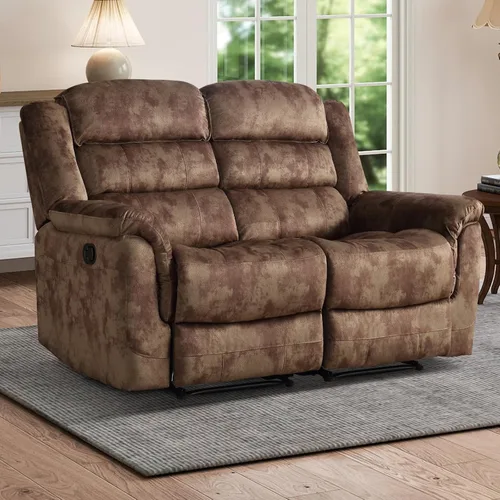 Vista 19 de EBELLO - Silla reclinable manual, sofá reclinable de tela suave con apoyabrazos y respaldo acolchado para sala de estar, dormitorio, color marrón