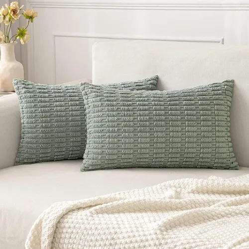 Vista 33 de MIULEE - Paquete de 2 fundas de cojín decorativas de corduroy, modernas y boho, suaves, con rayas, decoración del hogar estilo granja moderna