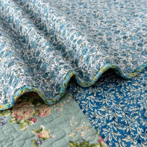 Vista 6 de YAYIDAY - Edredón tamaño Queen, juego de colcha con diseño de retazos - 100% algodón reversible y transpirable con estampado floral acolchado